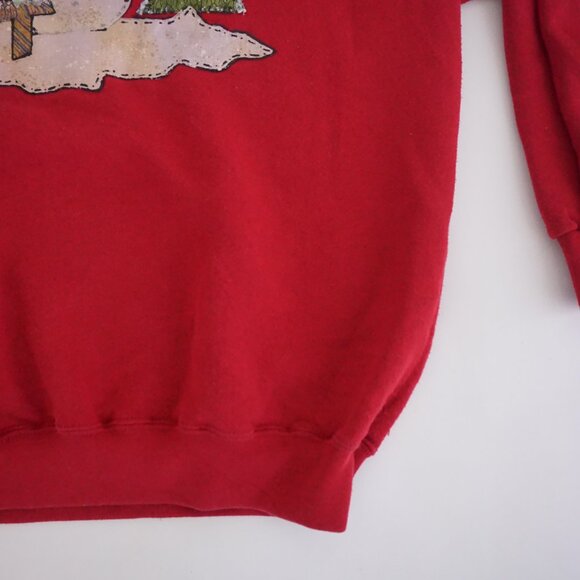 Vintage Pro Sports Red Snowman Christmas Tree Star Snowflake Sweatshirt Cabin L - Picture 5 of 9
